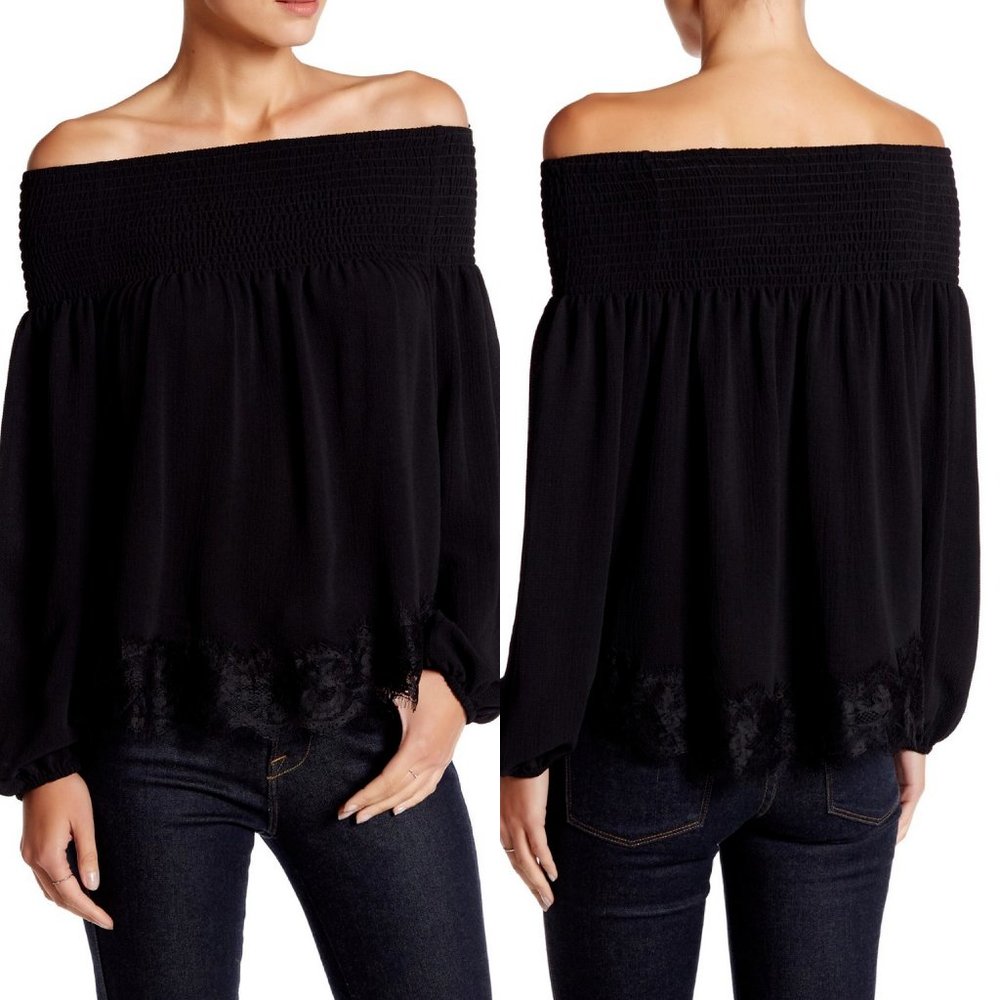 Free Press Off-the-Shoulder Black Lace Top